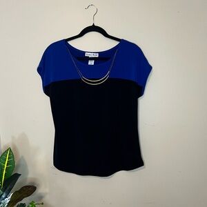 Carol Rose Blue and Black Color Block Blouse